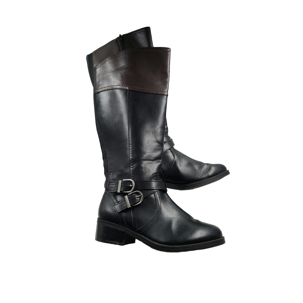 Toetos Jordan Riding Boots Womens Size 7.5 W Brown Black Tall Riding Side Zip